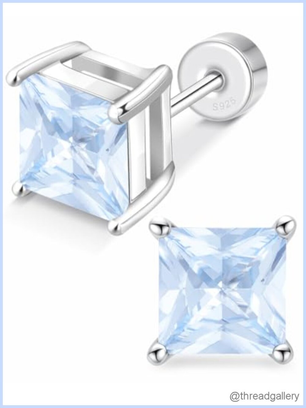 Princess Cut CZ Stud Earrings 925 Sterling Silver 18K White Gold Plated